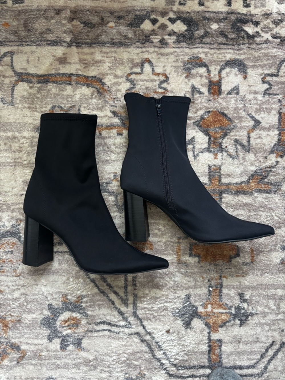 Jeffrey Campbell Black Stretch Sock Ankle Boots with Block Heel